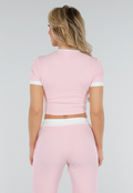 Roze Two Piece Set met Lange Broek en Korte Top met Colorblockingdetails