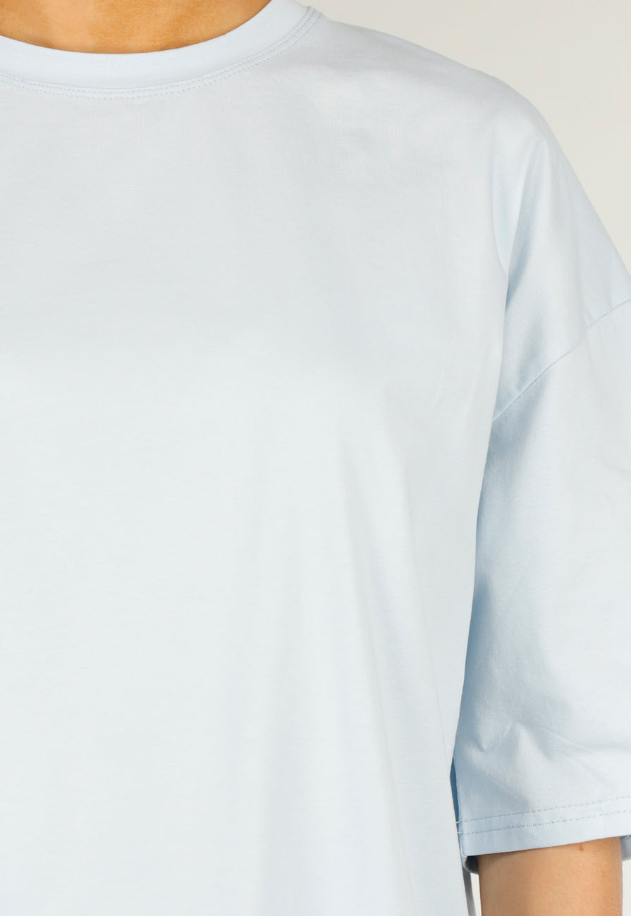 Lichtblauw Oversized T-Shirt met Korte Mouwen en Backprint