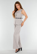 Grijze 2-Piece Set met Mouwloze Top en Wijde Rechte Broek