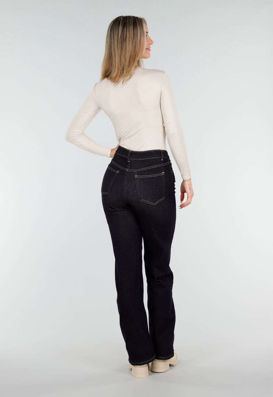 Beige Bodysuit met Lange Mouwen en Ronde Hals Stretch
