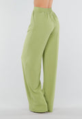 Groene Linnenlook Wide Leg Pantalon met Hoge Taille en Plooien