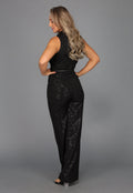 Zwarte Straight Leg Glitter Jumpsuit met Riempje