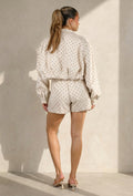 Beige Two Piece Set met Zwarte Stippen en Lange Mouwen