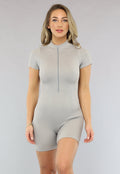 Grijze Ribstof Playsuit met Ritssluiting