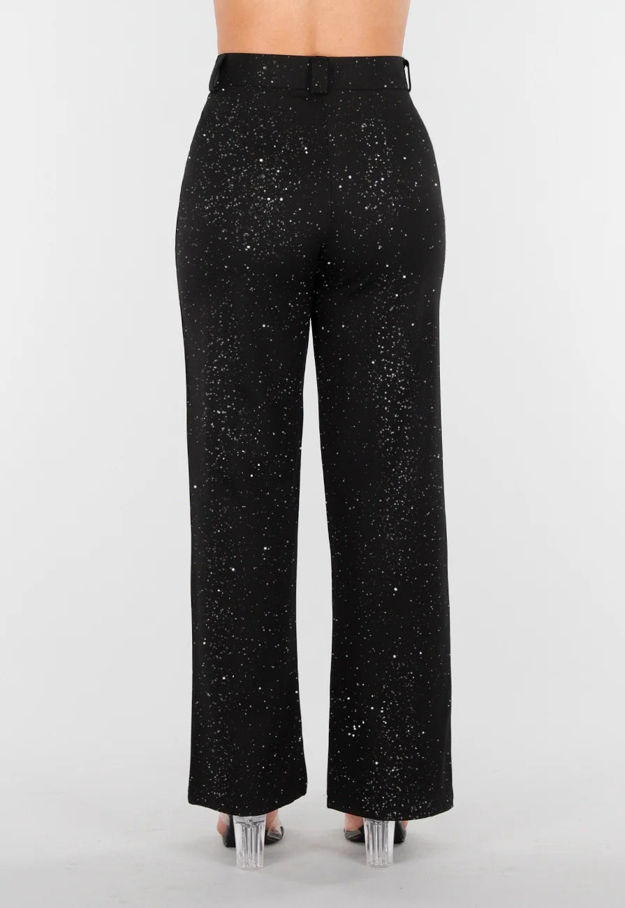 Zwarte Petite Glitter Super Stretch Pantalon met Riemlusjes