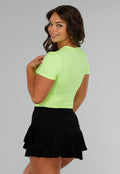 Neon Gele V-hals Bodysuit met Twist en Korte Mouwen
