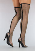 Zwarte Spitse Glitter Overknee Laarzen met Stiletto Hak