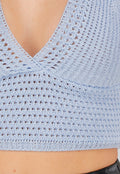 Lichtblauwe Gehaakte Haltertop met Stretch en Cropped Fit