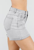Grijze Denim Shorts met Omgeslagen Zoom en High Waist