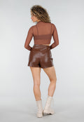 Bruine Lederlook Skort met Stretch en Binnenbroekje