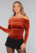 Roestbruine Fluwelen Top met Blote Schouders