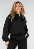 Zwarte Sweater met Halve Rits en Elastische Boorden