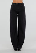 Zwarte Balloon Jeans met Hoge Taille en Lichte Stretch