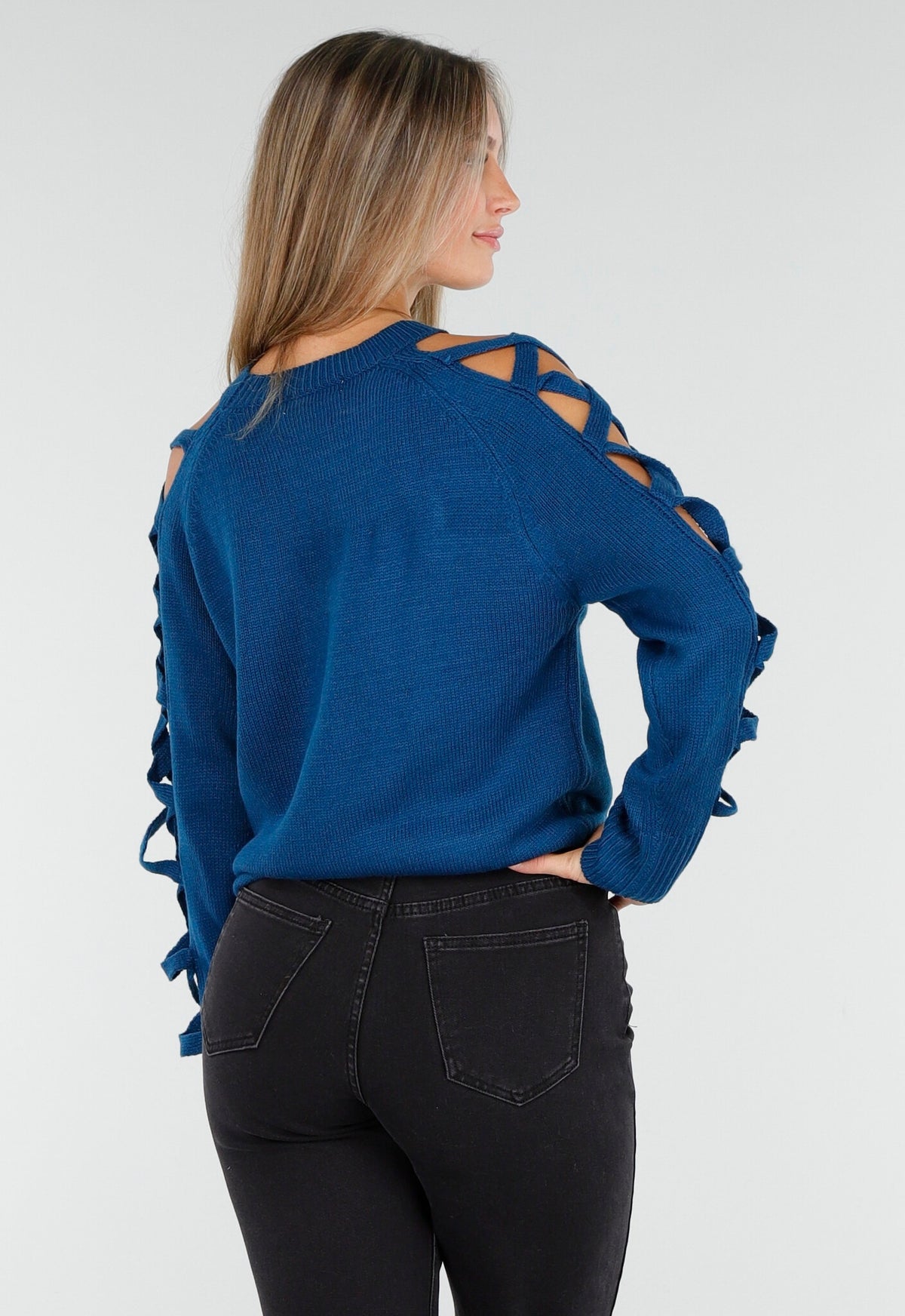Gebreide Trui met Gevlochten Details in Blauw