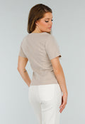 Beige Cropped fit  Blazer Look Top met Binnen Voering en Knoopsluiting