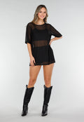 Zwart See-Through Cover-up T-Shirt met Stretch