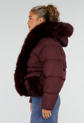 Bordeaux Korte Puffer Winterjas met Afneembare Bontkraag