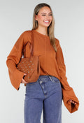 Suède Look Studded Shopper Tas met Hengsels
