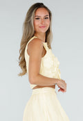Gele Bloemen Crop Top zonder Mouwen