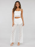 Witte Kanten Co-ord Set met Crop Top en Wide Leg Broek