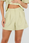 Pistache Groene Plooi Short met Elastische Taille