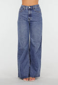 Donkerblauwe High Waist Wide Leg Jeans met Losse Pijpen