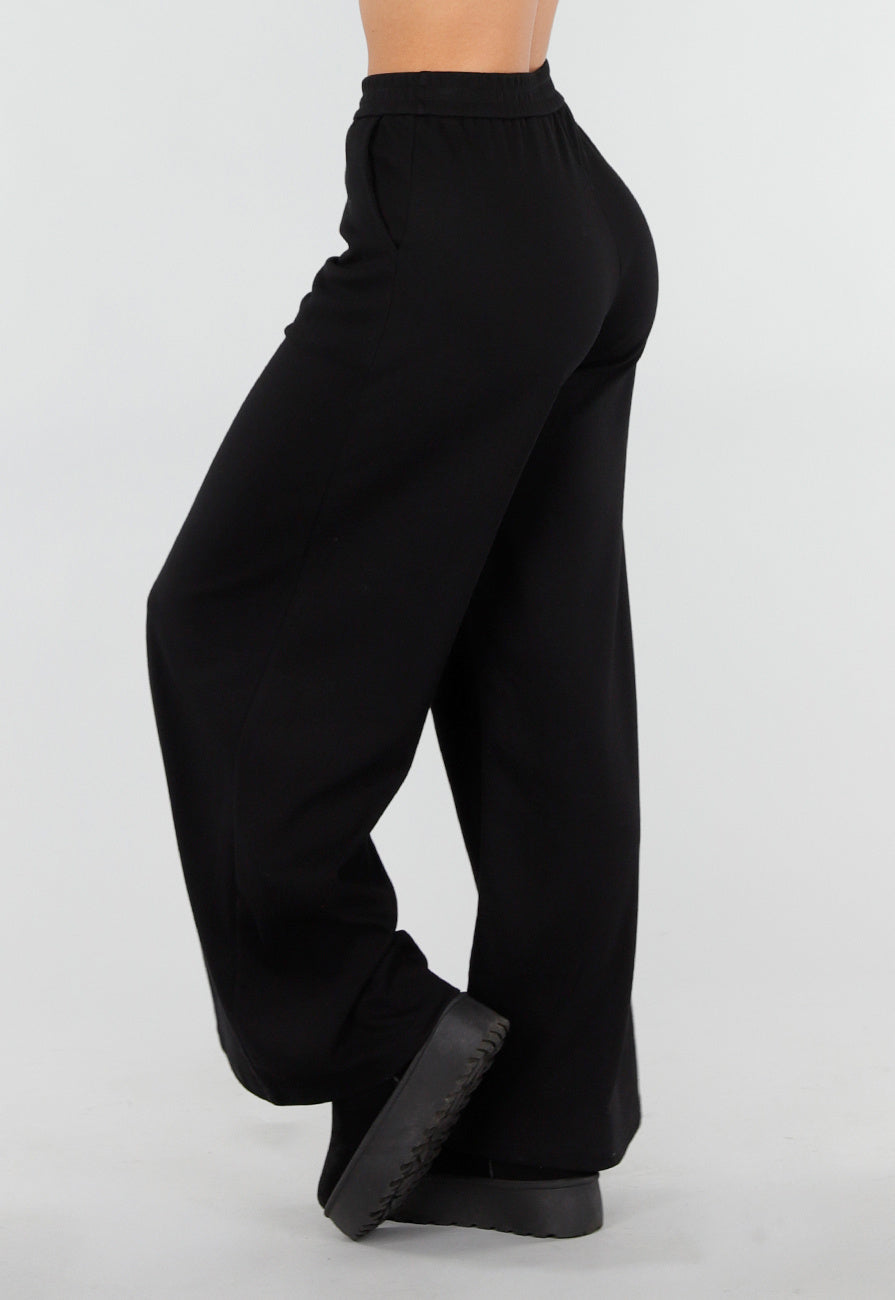 Zwarte Lounge Broek met Wijde Pijpen