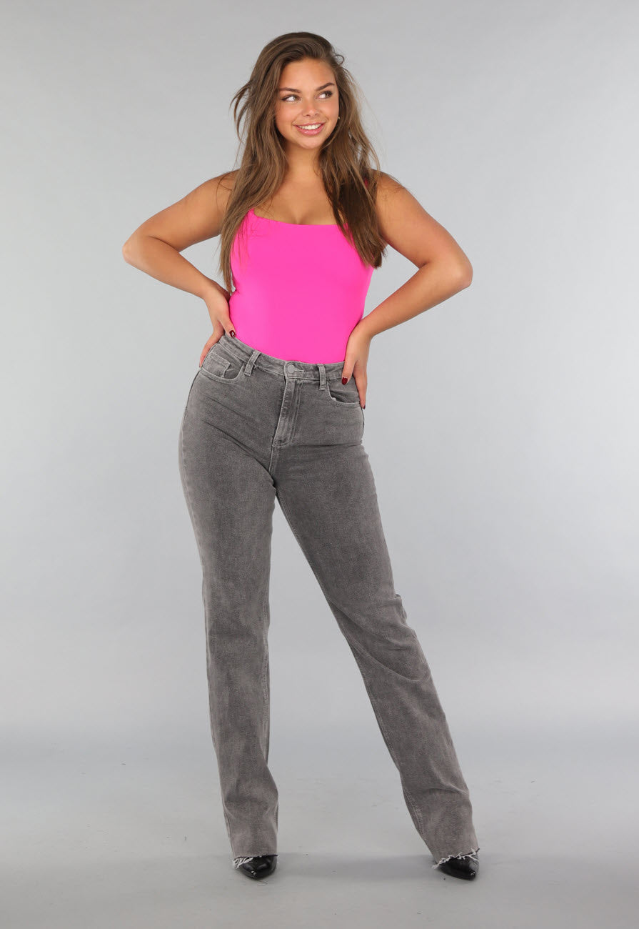 Fel Roze Mouwloze Body met Vierkante Hals