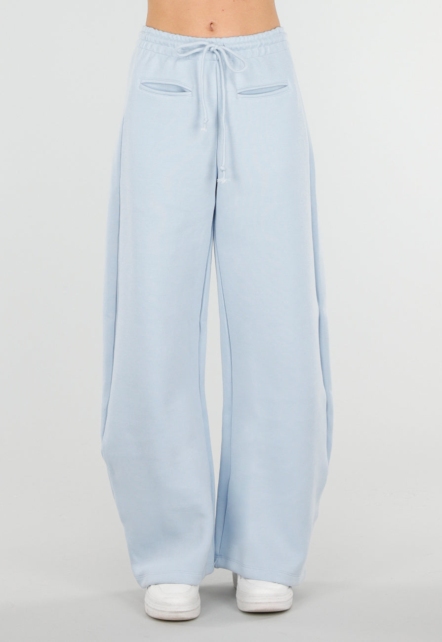 Lichtblauwe Barrel Fleece Joggingbroek met Trekkoord en Stretch