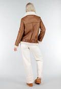 Bruine Imitatie Leren Biker Jas met Faux Fur