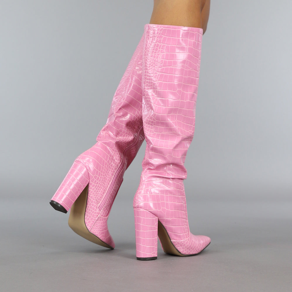 Roze Croco Laars met Spitse Neus
