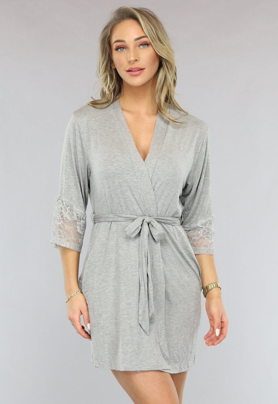 Elastische Grijze Kimono met Kanten Rug