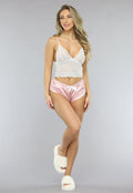 Roze Gestreepte Satijnen Pyjama Short Set met Kimono