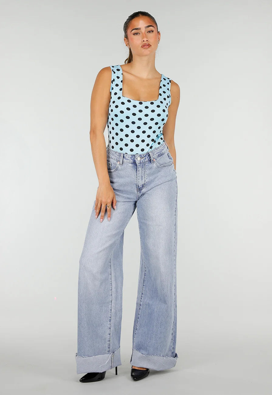 Lichtblauwe Denim Tall Wide Leg Jeans met Hoge Taille