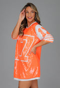 Neon Oranje Koningsdag Jersey Jurk met Pailletten