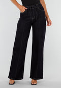 Donkerblauwe Denim Stretch Jeans met Straight Leg en Taillekoord