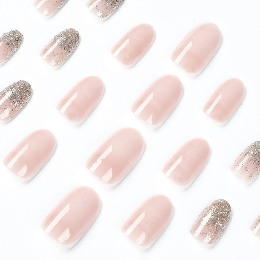 Ovaal Nude Nepnagels met Glitter