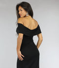 Lange Zwarte Off Shoulder Galajurk met Split
