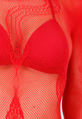 Rode Mesh Fishnet Body met Slangenprint
