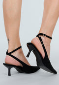 Zwarte Suède-Look Pumps met Enkelsluiting en Lage Hak