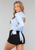 Cropped Blauwe Bolero met Ronde Hals