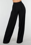 High Waist Zwarte Linnen Look Tall Broek met Tailleband