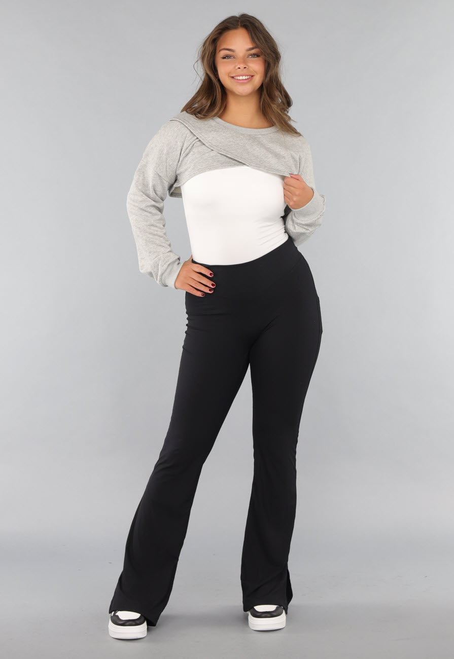 Grijze Cropped Trui met Overslag Look
