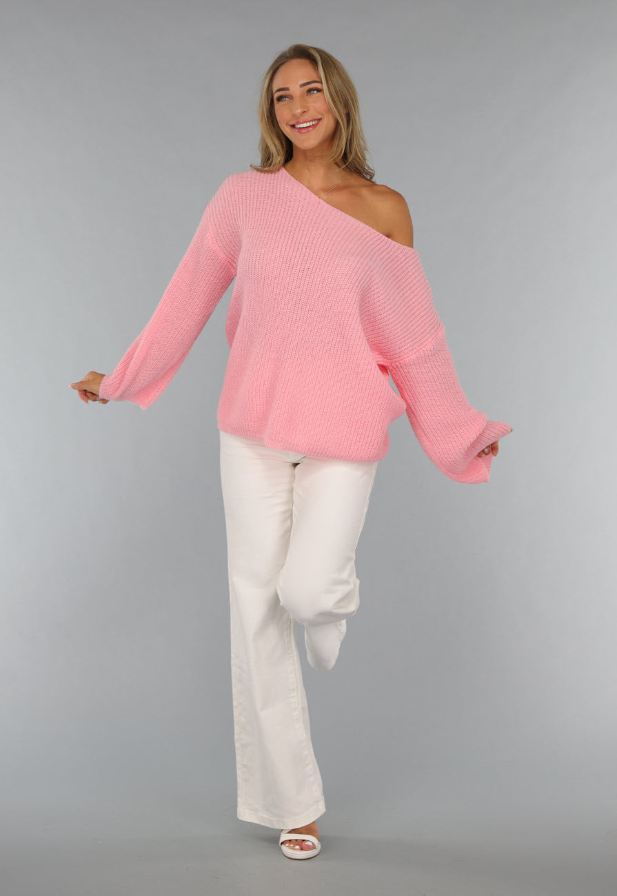 Roze Gebreide Oversized Trui