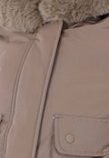Taupe Korte Jas met Imitatiebontkraag