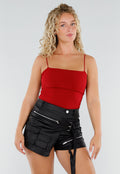 Rode Stretch Top met Pads en Spaghettibandjes