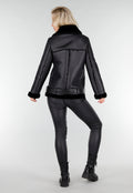 Zwarte Imitatie Leren Biker Jas met Faux Fur