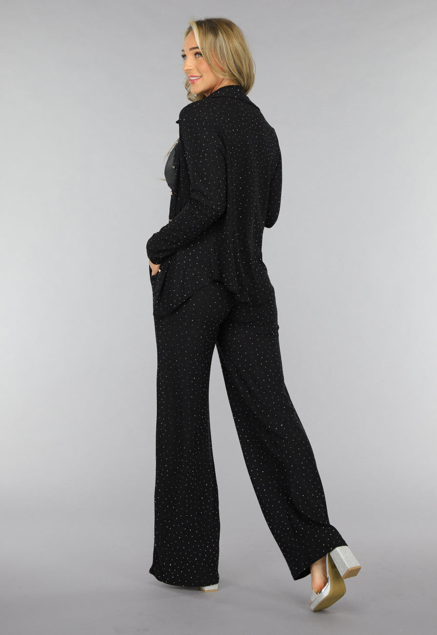 Zwarte Wide Leg Glitter Broek