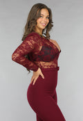 Burgundy Jumpsuit met Kanten Details