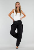 Zwarte Barrel Jeans met Hoge Taille en Plooien